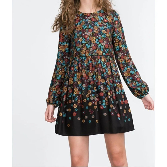 Zara babydoll floral colorful long sleeve dress Size S - Picture 2 of 13